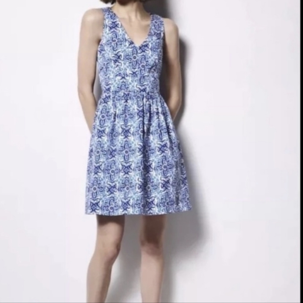Milly Printed Blue Sleeveless Dress Sz O EUC